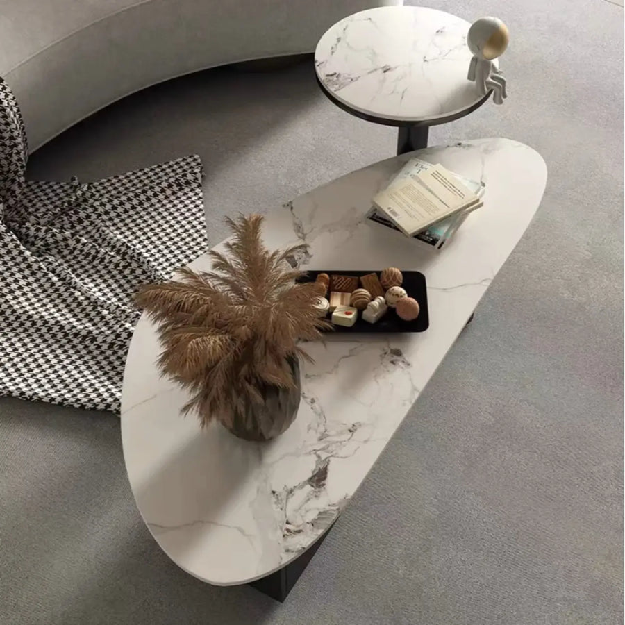 White-Gray Stone Triangle Coffee Table with Drawers