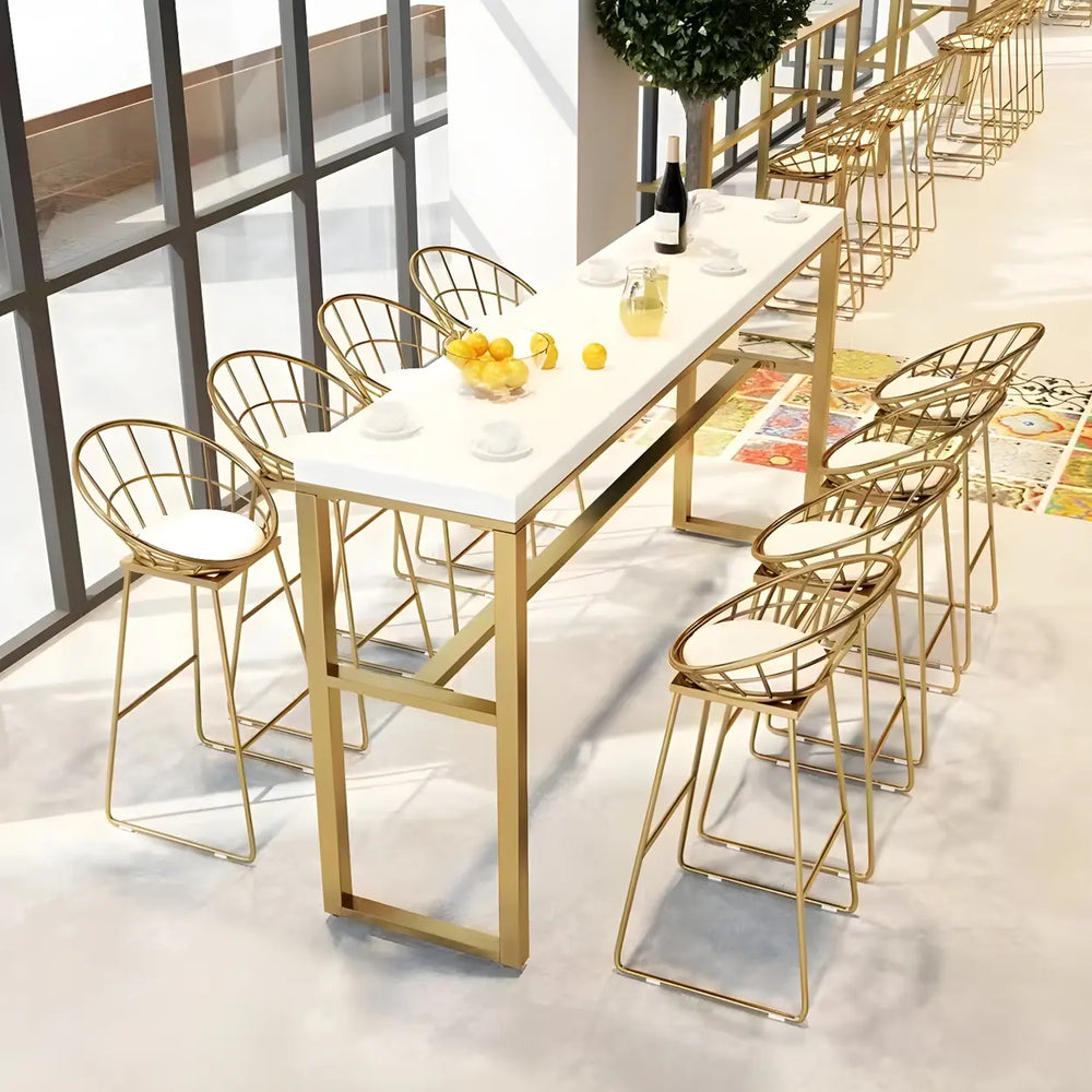 White Rectangle Rock Slab Bar Table With Footrest
