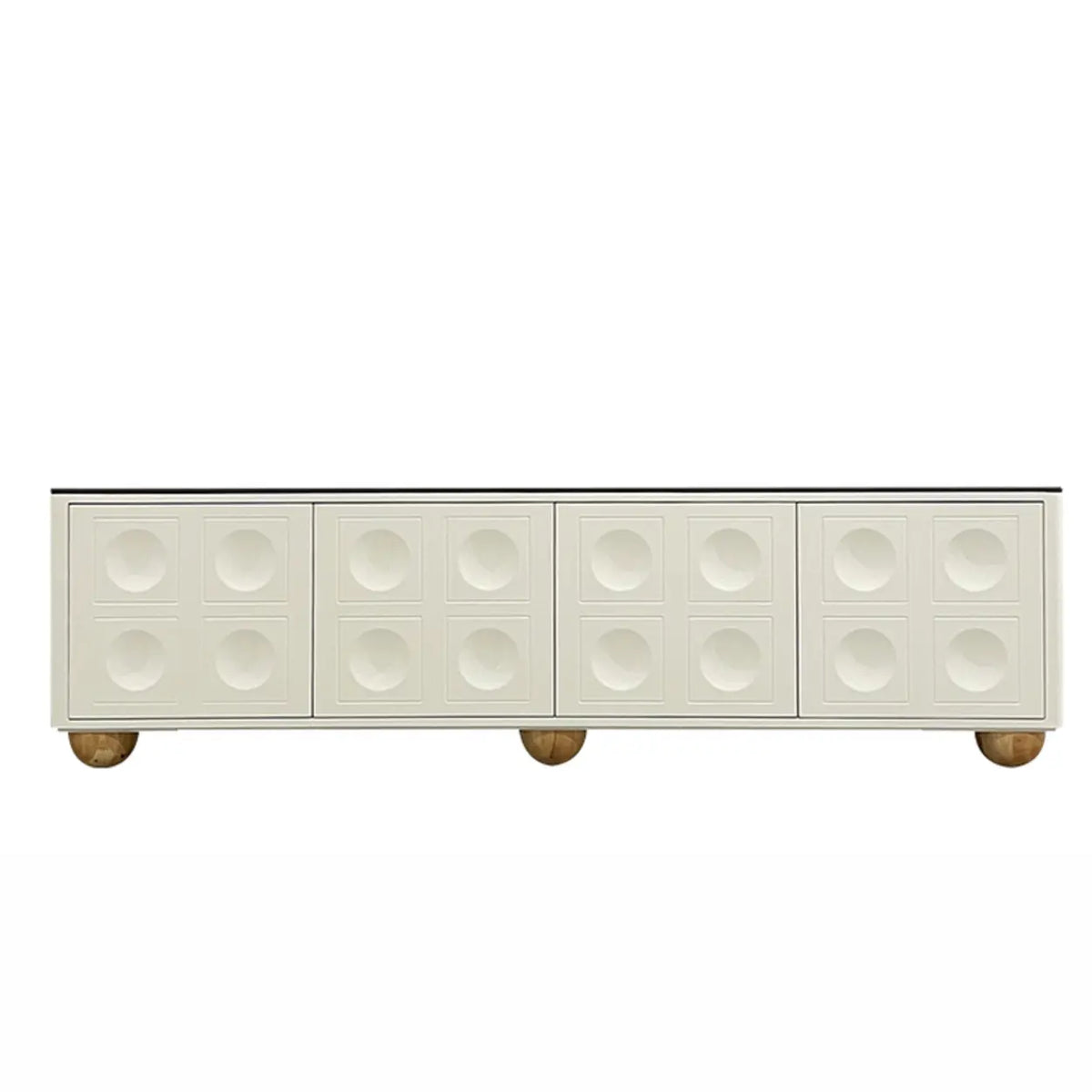 White Stone Rectangle Shelves Cabinet Long TV Stand