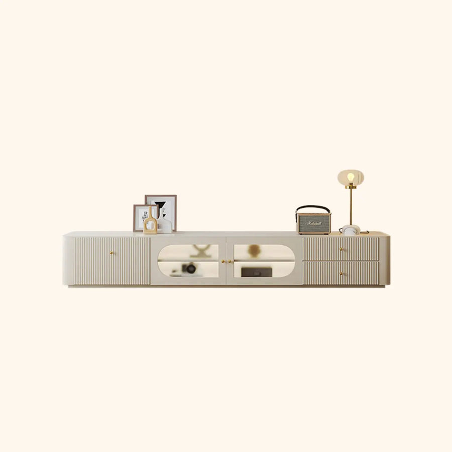 White Wood Shelves Cabinet Drawers Rectangle TV Stand