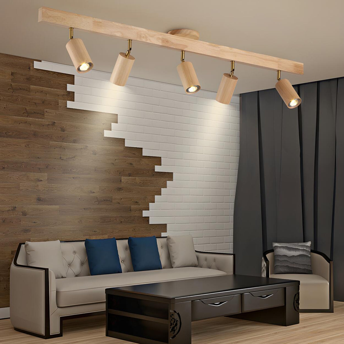 Wood Track Adjustable Semi-Flush Mount Lamp