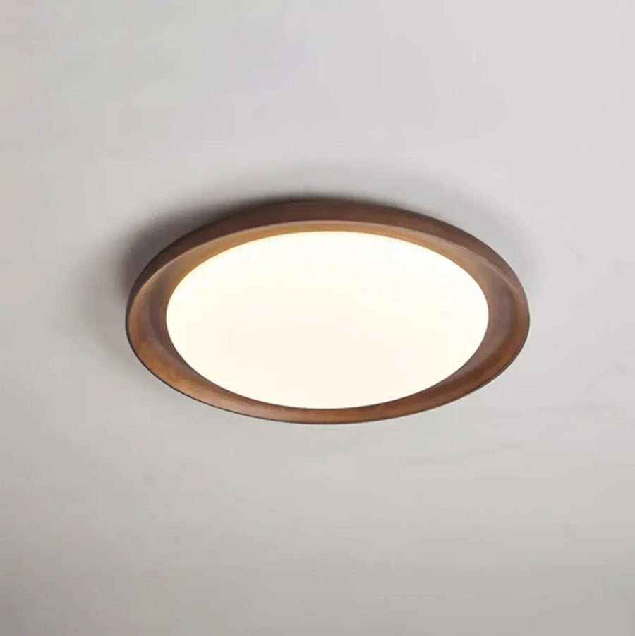 Wood White Circular LED Flush Mount Ceiling Light