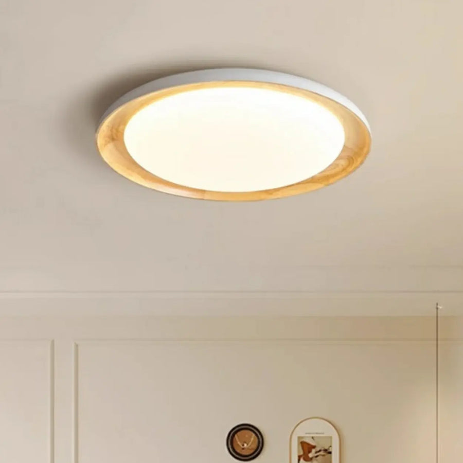 Wood White Circular LED Flush Mount Ceiling Light