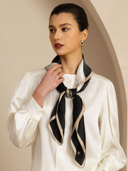 100% Mulberry Silk White Ribbon Square Scarf - Size 90x90cm