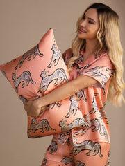 19 Momme Artistic Cat Printed 100% Mulberry Silk Pillowcase – Envelope Closure