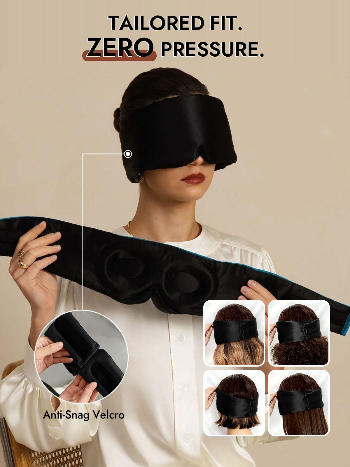 100% Mulberry Silk 3D Contoured Eye Mask With Velcro Closure