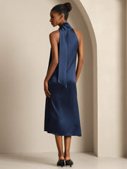 19Momme Silk Sleeveless Tie Neck Midi Dress