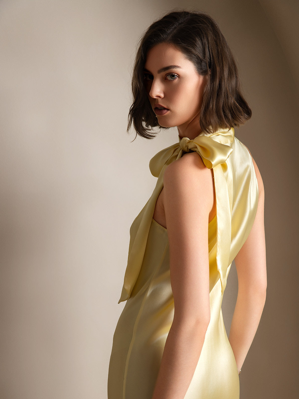 Clearance - 19Momme Silk Sleeveless Tie Neck Midi Dress
