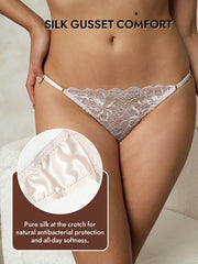 100% Mulberry Silk Thong Lace Adjustable G-String Sexy Panty
