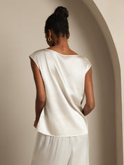 19Momme Silk Cap Sleeve Round Neck Women's Top