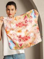 100% Mulberry Silk Floral Bliss Square Scarf - Size 53x53cm