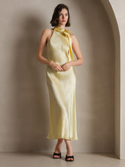 Clearance - 19Momme Silk Sleeveless Tie Neck Midi Dress