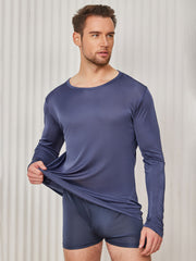 Mens Fashion Silk Long Sleeve Crewneck Tee