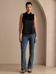 19Momme Silk Sleeveless Lapel Collar Women's Shirt with Button Up Design
