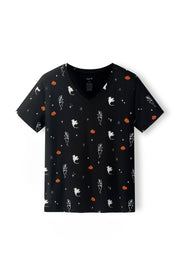 Women's Oversized V-Neck Tee in Halloween Friends