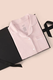 Women’s Short Sleeve Pajama Set in Blush with Cloud Trim