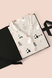 Women's Short Sleeve Pajama Set in Fluffy Cat