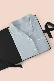 Women’s Short Sleeve Pajama Set in Fog with Cloud Trim