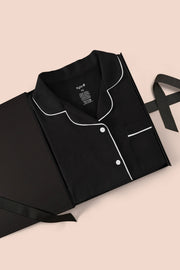 Women's Short Sleeve Cropped Pajama Set in Midnight