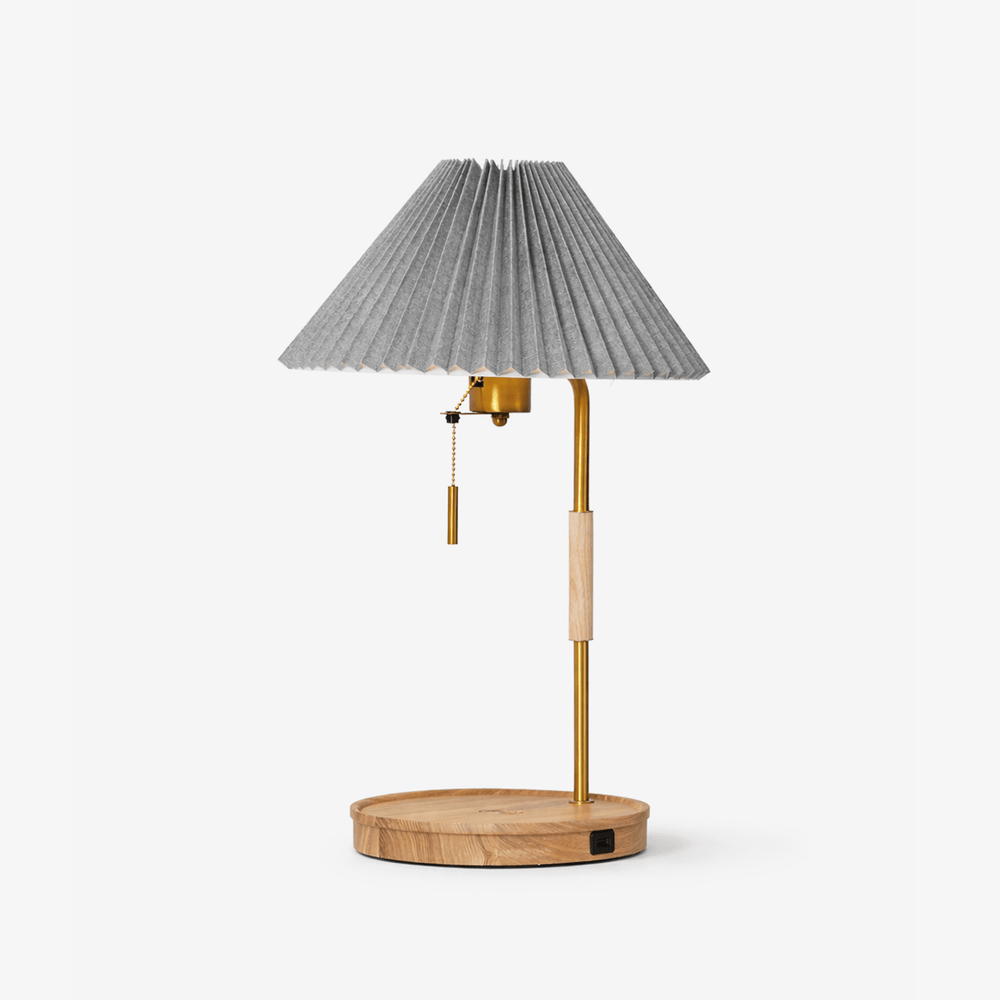 Pleated Retro Wooden Table Lamp