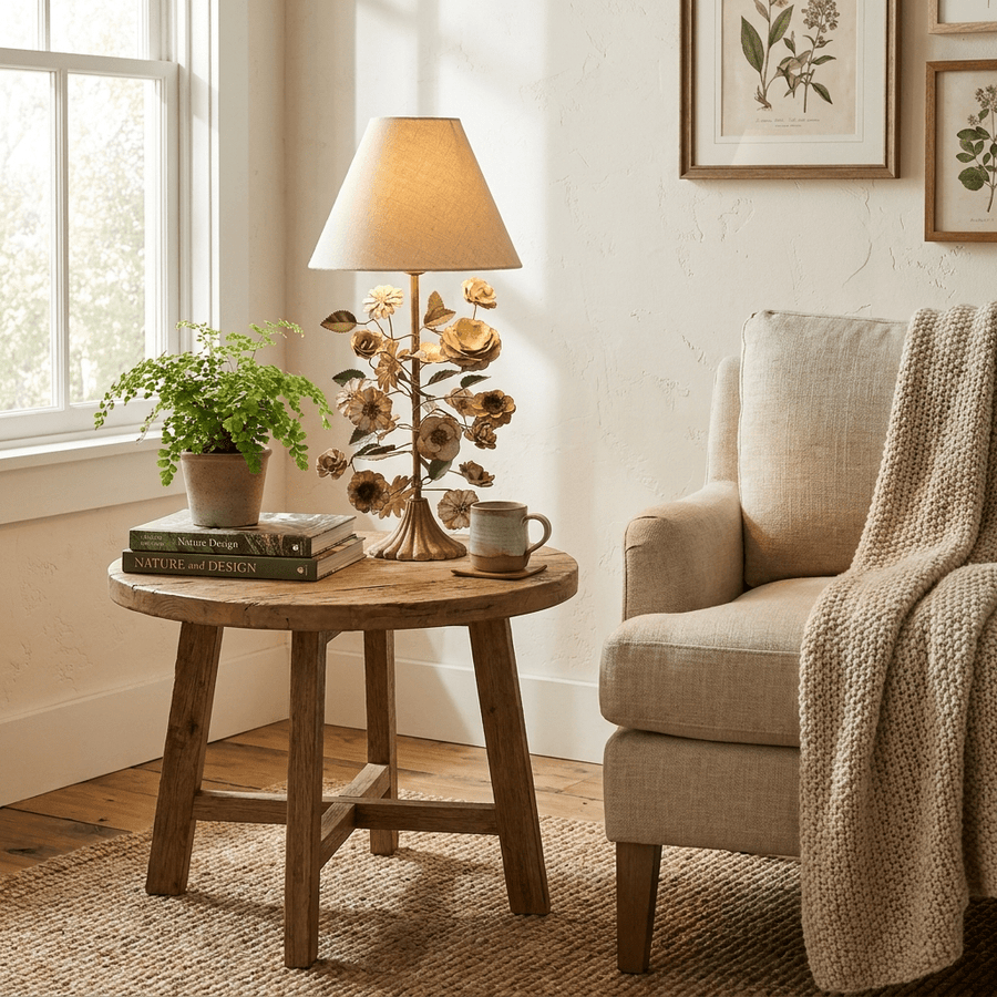 Sculpted Metal Floral Table Lamp