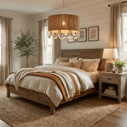 Jute Wood Bead Drum Pendant Lamp