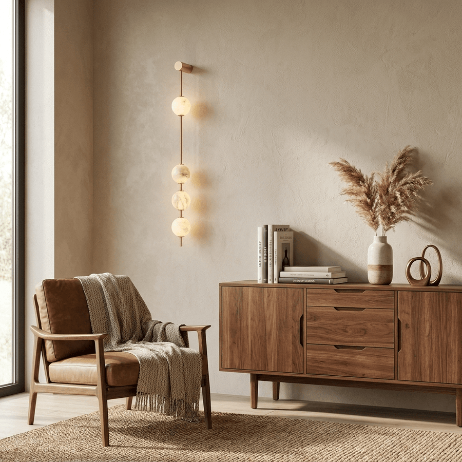 Vertical Alabaster Orb Wall Sconce