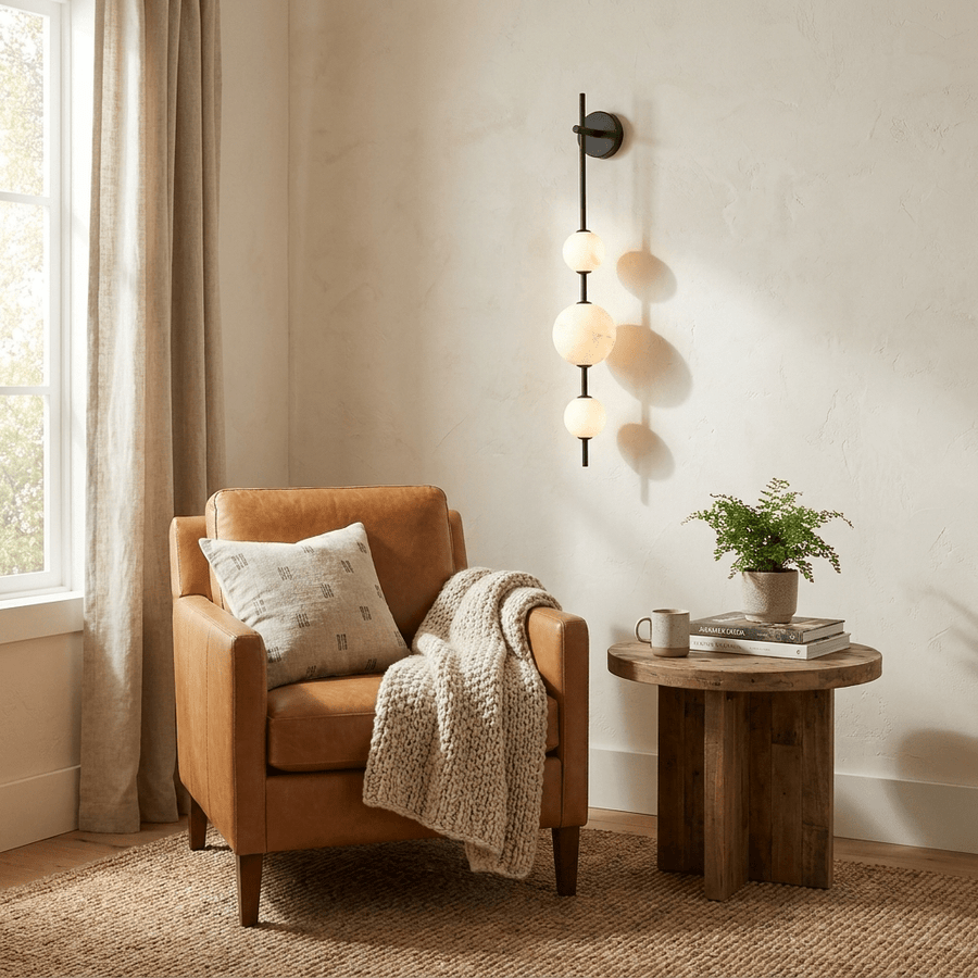 Alabaster Orb Column Wall Sconce