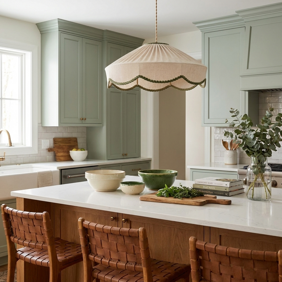 Sage Pleated Linen Pendant Lamp
