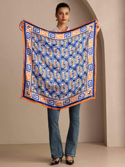 100% Mulberry Silk  Seahorse Pattern Scarf - Size 90x90cm