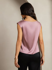 19Momme Silk Cap Sleeve Cowl Neck Women's Top