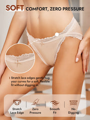 100% Mulberry Silk Lace Trim Bikini Panty with Bow Design