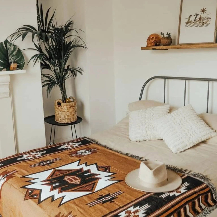 Sleepwyn Brown Reversible Woven Throw Blanket with Tassels
