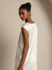 19Momme Silk Cap Sleeve Round Neck Women's Top