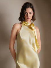 Clearance - 19Momme Silk Sleeveless Tie Neck Midi Dress