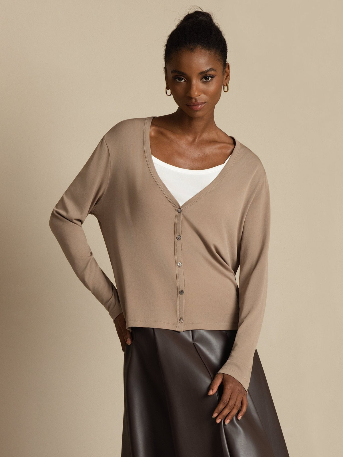 Clearance - 100% Mulberry Silk Women's V-Neck Long Sleeve Basic Cardigan