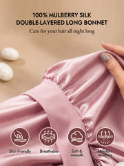 100% Mulberry Silk Double-Layer Long Bonnet with Adjustable Long Tie