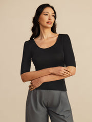 100% Mulberry Silk Women's Half Sleeve Scoop Neck Top