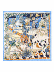 100% Mulberry Silk Scenery Pattern Square Scarf 68x68cm/26.8