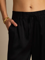 19Momme Silk Women’s High-Waist Wide Leg Pants with Shirred Drawstring Waist