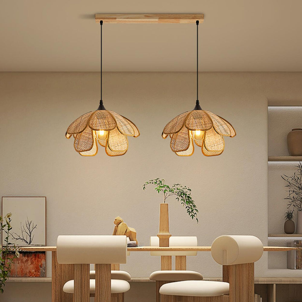 2-Light Rustic Petal Wood LED Island Light Fixture
