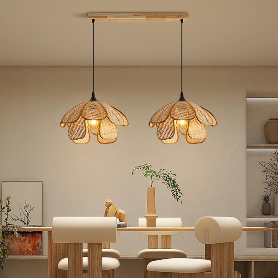 2-Light Rustic Petal Wood LED Island Light Fixture