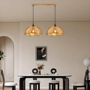 2-Light Rustic Petal Wood LED Island Light Fixture