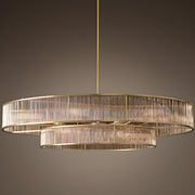 2 Tiers Adjustable Height Gold Drum Crystal Chandelier