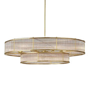 2 Tiers Adjustable Height Gold Drum Crystal Chandelier