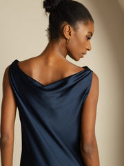 19Momme Silk Sleeveless Cowl Neck Knee Elegant Dress