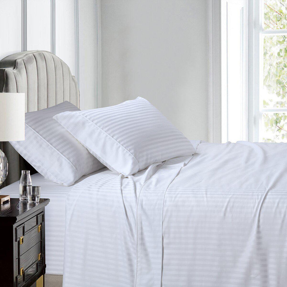 Split Queen Sheet Set Stripe 608 Thread Count