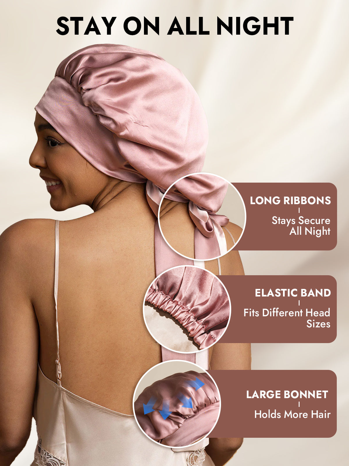 100% Mulberry Silk  Casual Bonnet with Long Ribbons (Two-tone and Double-sided)