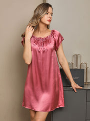 100% Mulberry Silk Cap Sleeve Square Neck Babydoll Short Nightgown