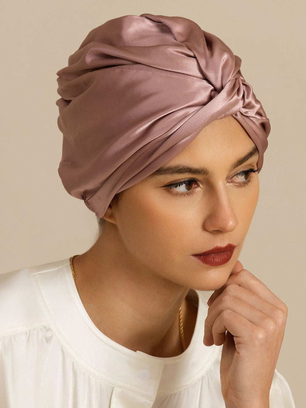 22Momme 100% Mulberry Silk Knot-Front Hair Bonnet with Adjustable Button Design